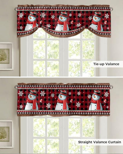 Christmas Blackout Tie Up Valance Curtains for Kitchen Windows Funny Snowman Snowflake Window Toppers Balloon Shades for Living Room/Bathroom/Bedroom,1 Panel,42" X 18" Red Farmhouse