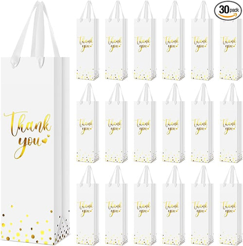 Ctosree 30 Pcs Wine Gift Bag for Wine Bottle Wedding Wine Thank You Gift Bag with Metallic Gold Foil Print Kraft Wine Paper Favor Bag with Attractive Rope Handle for Graduation Bottle(White)