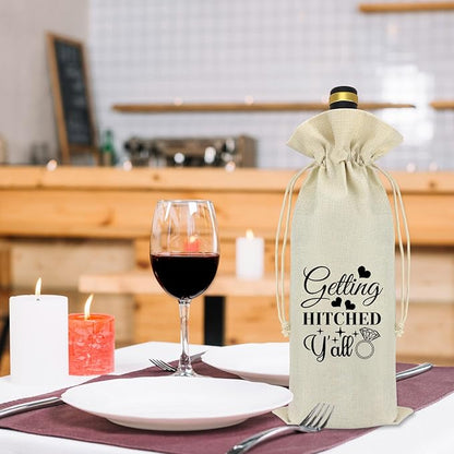 Engagement Wine Gift Bag Wedding Gift for Couple Engagement Gifts for Him Her Mr and Mrs Gift Getting Engaged Gifts Funny Bridal Shower Gift Burlap Wine Bottle Bag With Drawstring Bride Groom Gift
