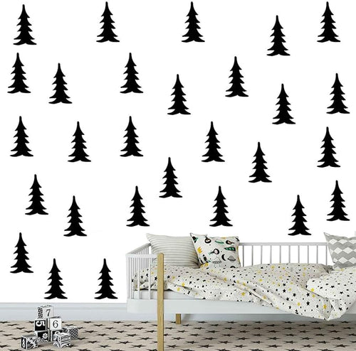 Melissalove 96pcs Pine Tree Patterned Wall Decal,Black Tree School Office Nursery Living Room Kid's Bed Room Kitchen Dining Decor D500 (Black)