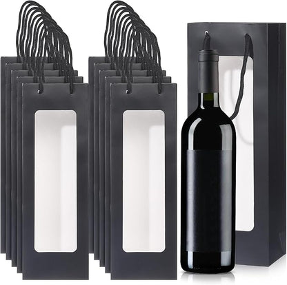 Megitzuu Wine Bottle Gift Bags With Window, 10 Pack Reusable Kraft Paper Wine Gift Bags for Wine Bottle Birthday Party Wedding Bridal Shower Gift Supplies