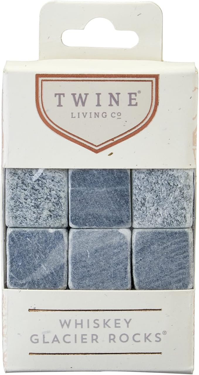 Twine Cooling Glacier Bourbon Rocks, Reusable Ice Cubes, Whiskey Stones Set, Barware, Accessories, Bar Tools, Set of 6, Grey, Soapstone