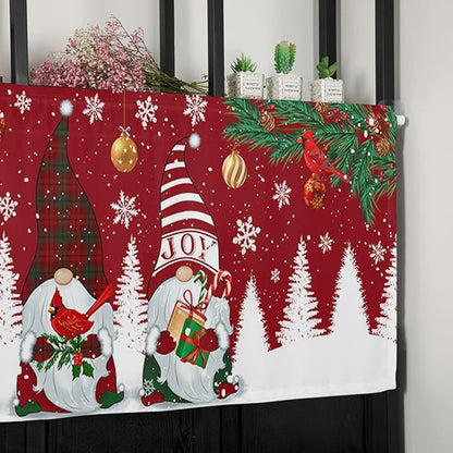 Christmas Gnomes Kitchen Curtains Valances for Windows Red Winter Holidays Rod Pocket Window Treatment for Kitchen /Living Room/Bedroom/ Bathroom,42" X 12" -1 Panel, White Snowflakes Xmas Trees