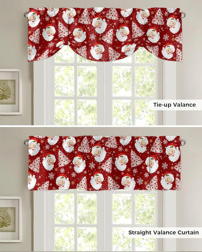 Red Christmas Blackout Tie Up Valance Curtains for Kitchen Windows Santa Claus Merry Christmas Tree Window Toppers Balloon Shades for Living Room/Bathroom/Bedroom,1 Panel, 42" X 12", Winter Snowflake
