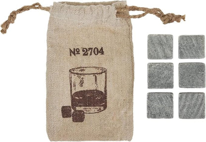 Twine Cooling Glacier Bourbon Rocks, Reusable Ice Cubes, Whiskey Stones Set, Barware, Accessories, Bar Tools, Set of 6, Grey, Soapstone