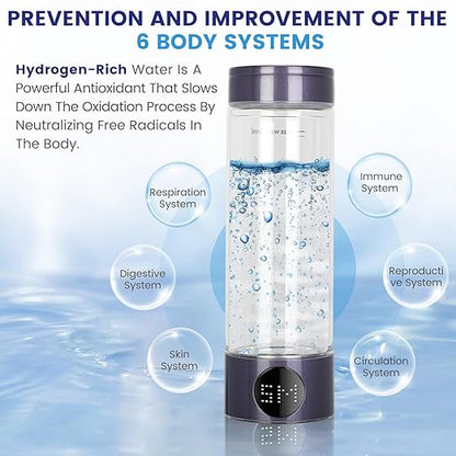Hydrogen Water Bottle 2024, 400ML Portable Hydrogen Water Bottle Generator 5 Minute Rapid Electrolysis 1500PPB, Hydrogen Water Ionizer Machine 1500mAh Battery, For Home Office Travel (Purple)