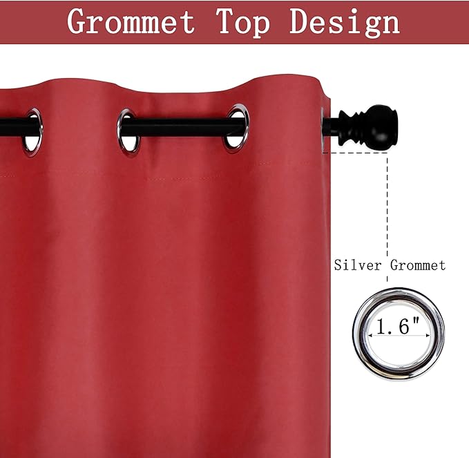 Christmas Red Valance for Kitchen Blackout Grommet Curtain Valance Window Treatment for Living Room Short Straight Drape Valance for Bedroom Kids Room/Basement/Loft 52X18 Inch Long 1 Panel