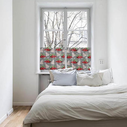 Red Truck Christmas Kitchen Curtains and Valances Set, Merry Christmas Tree Windows Treatments Tiers Half/Short Curtains for Small Windows Cafe /Living Room/ Bedroom 54x24 in Winter Snowflake Grey