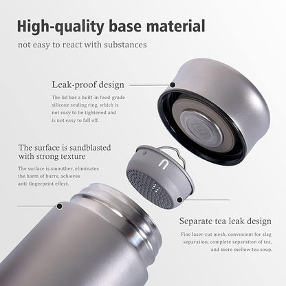 Boundless Voyage Titanium 300ml/450ml Vacuum Water Bottle with Tea Filter Double-Walled Lightweight Leak-Proof Sport Water Bottle for Travel Outdoor Office (10 fl oz)
