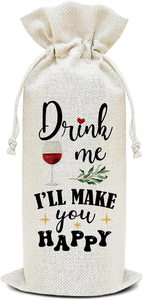 Wine Canvas Bag, Funny Wine Gift Bag, Birthday Gifts for Women Men Wife Coworker Colleague Friend Wine Lover Gift, Wine Bags for Wine Bottles, Wine Gifts With Drawstring Holiday Party Decoration -WB25
