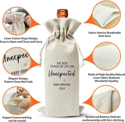 Baby Announcement Wine Gift Bag for New Grandpa Grandma Uncle Aunt 2024, Baby Shower or Party Decor, Religious Pregnancy Announcement 2024, New Dad Mom Gift 2024, Gender Neutral Baby Announcement