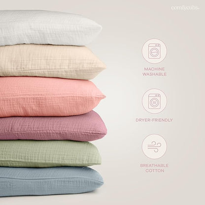 Comfy Cubs Toddler Pillow with Soft Muslin Pillowcase, 13"x18", Mauve - Kids Pillow for Sleeping & Travel - Adorable & Comfortable Small Pillow - Kids Travel Pillow with Breathable Microfiber Fill