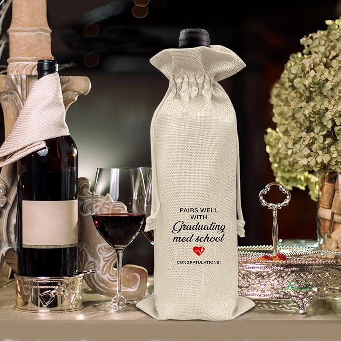 HOIJAUMAI Med School Graduation Gifts Med School Graduation Wine Bag Pairs Well with Graduating Med School Wine Gift Bags for Women Men