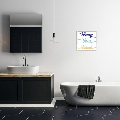 Stupell Industries Hang Your Towel Phrase Children's Bathroom Typography Wall Art, 17 x 17, White Framed