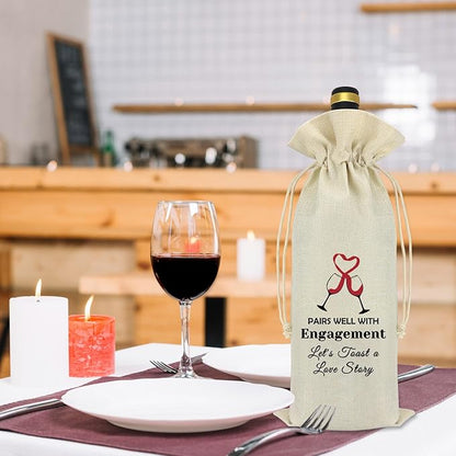 Engagement Gift for Friends Wedding Congratulations Wine Gift Bag Engagement Gifts for Couples Mr and Mrs Marriage Wedding Gifts Getting Engaged Gift Burlap Wine Bottle Cover Bag Engaged Keepsake