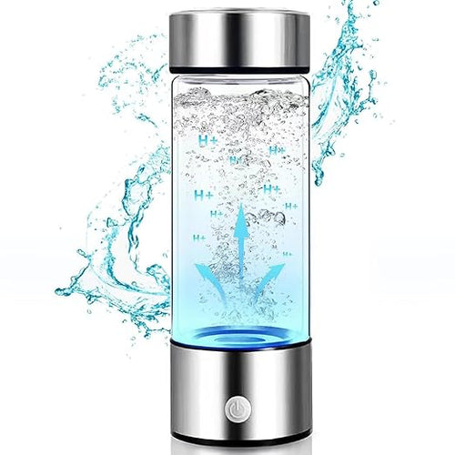 Hydrogen Water Bottle, 1200Pbb Portable Hydrogen Water Ionizer Machine, Hydrogen Water Generator, Hydrogen Rich Water Glass Health Cup Water Ionizer Machine for Office, Travel, Daily Drinking Silver
