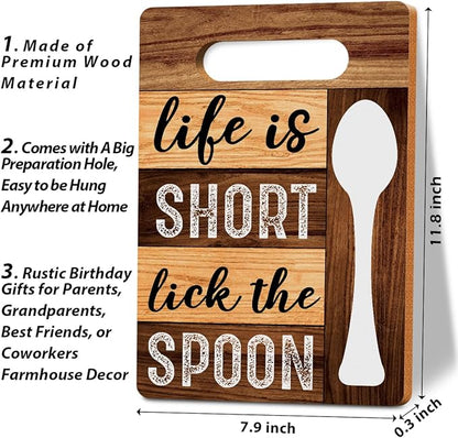 Life Is Short Lick the Spoon Cutting Board Gifts, Wood Cutting Boards for Kitchen, House Warming Gifts New Home, Kitchen Wall Art, Christmas Birthday Gifts for Women Mom Grandma 8 x 12 Inch