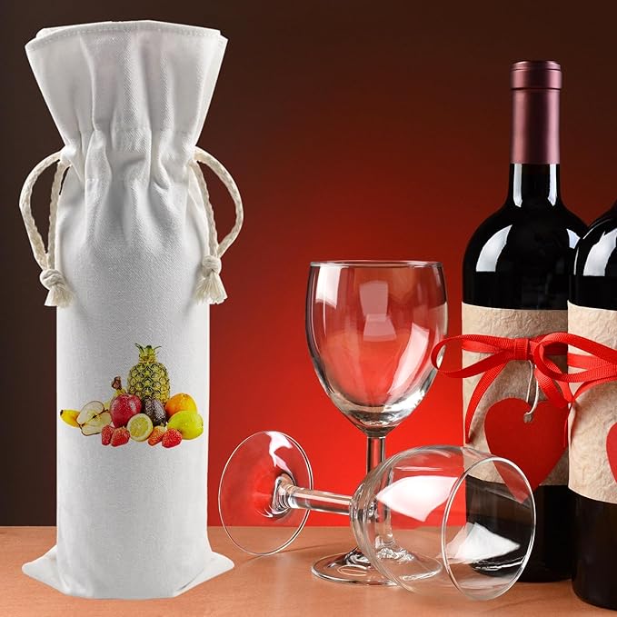 OKBA 5 PCS Sublimation Wine Gift Bag Blank, Canvas Wine Bottle Bag with Drawstring, Suitable for Sublimation, Screen Printing, DIY Graffiti