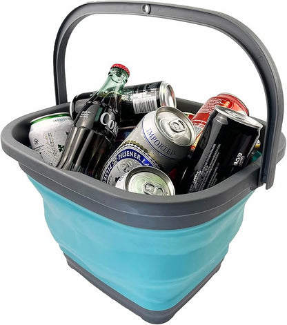 SAMMART 10L (2.6 gallon) Collapsible Rectangular Handy Basket/Bucket (Grey/Crystal Blue)