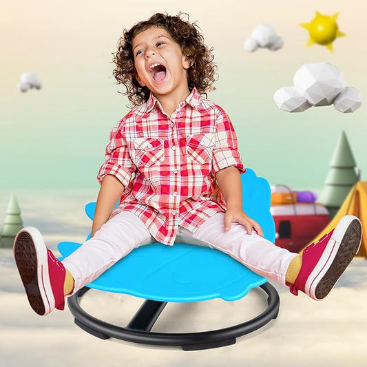 Sensory Chair for Kids, Spinning Chair for Autistic Kids, ADHD Swivel Chair Training Body Coordination, Metal Base Non-Slip Indoor and Outdoor Activity Toys (Blue)