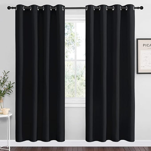 NICETOWN Halloween Blackout Curtain Panels 78 inches - Light Reducing Thermal Insulated Solid Grommet Blackout Curtains/Panels/Drapes for Living Room (Set of 2, 55 inches by 78 Inch, Black)