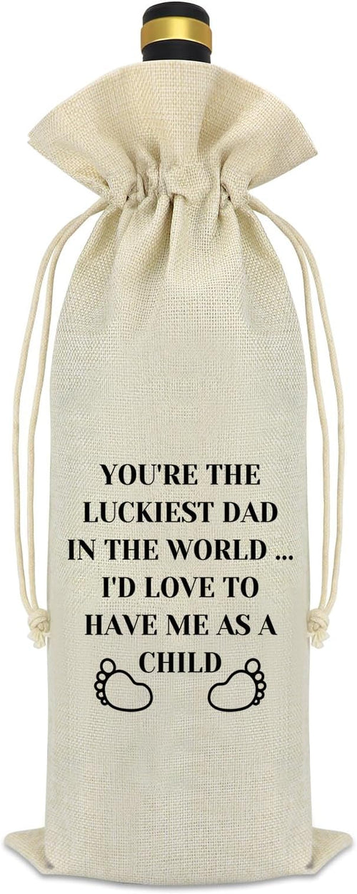 Fathers Day Dad Gifts from Daughter Son Wine Bag Funny Gifts for Dad Father Husband Dad Birthday Gifts Drawstring Burlap Wine Bottle Bag Thanksgiving Christmas Valentine's Day Gifts for Dad Daddy