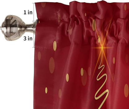 Christmas Tree Valance Curtains for Kitchen Window, Merry Xmas Red Rod Pocket Valances Window Treatments Winter Holiday Decor Short Curtains for Bedroom/Living Room,54" X 18" -1 Panel
