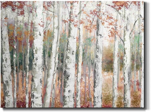 Renditions Gallery Canvas Nature Wall Art Modern Paintings Decorations Autumn Birch Forest Rustic Abstract Vibrant Foliage Wall Hanging Artwork for Bedroom Office Kitchen - 32"x48" LT33