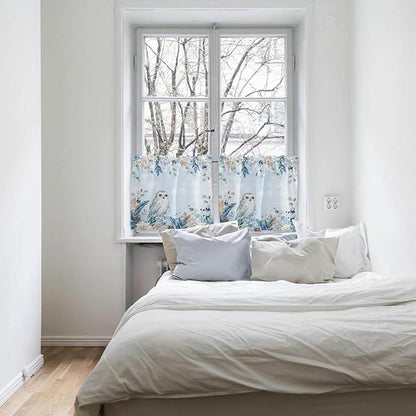Blue Christmas Kitchen Curtains and Valances Set, Winter Snowy Owl Poinsettia Eucalyptus Leaves Windows Treatments Tiers Half/Short Curtains for Small Windows Cafe /Living Room/ Bedroom 54x24 in
