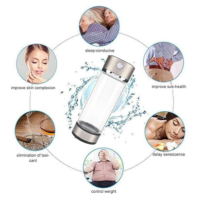 Hydrogen Water Bottle, Portable Hydrogen Rich Water Cup, USB Charging Rich Hydrogen Water Purifier Filter Glass Bottle Portable Lonizer Cup, Hydrogen Rich Water Glass Health Cup (Silvery)