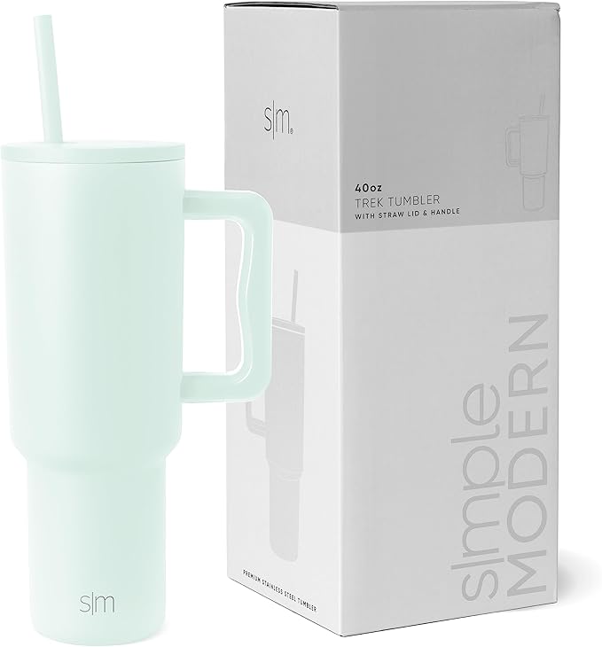 Simple Modern 40 oz Tumbler with Handle and Straw Lid | Insulated Cup Reusable Stainless Steel Water Bottle Travel Mug Cupholder Friendly | Gifts for Women Men Him Her | Trek Collection | Retro Mint