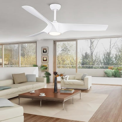 NicBex Ceiling Fan 56 Inch Modern Ceiling Fans with Integrated LED Light and Remote Control Double Finish Ceiling Fan with 3 Wood Blades for Living Room, Bedroom, White