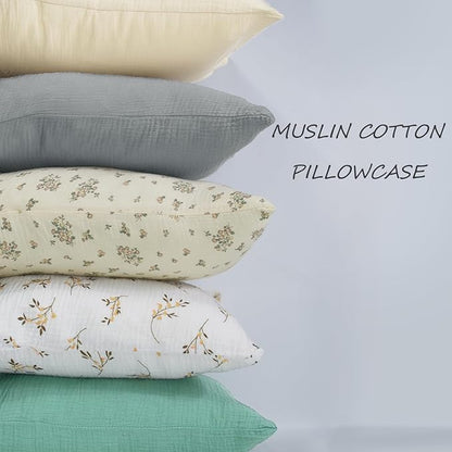 Organic Cotton Muslin Mini Pillowcases with Envelope Design,2 Pack Ultra Breathable Kids Toddler Pillowcases for Boys and Girls- 13 x 18 inches (Grey)