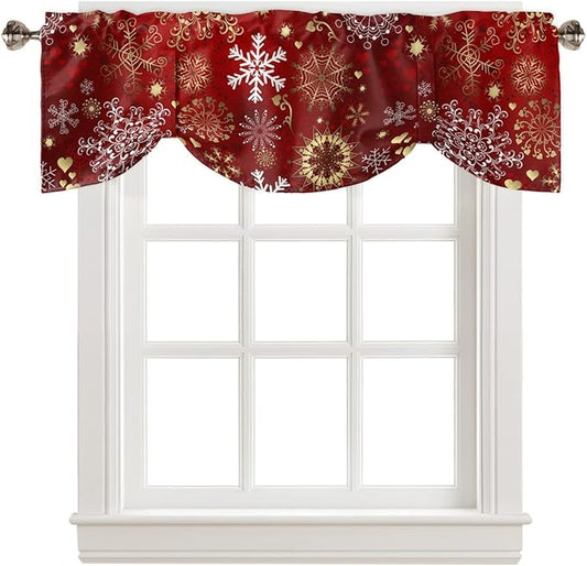 Christmas Blackout Tie Up Valance Curtains for Kitchen Windows Snowflake Pattern Window Toppers Balloon Shades for Living Room/Bathroom/Bedroom,1 Panel,42" X 12" Gold White