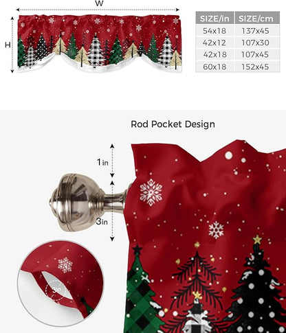 Red Merry Christmas Blackout Tie Up Valance Curtains for Kitchen Windows Green Christmas Tree Window Toppers Balloon Shades for Living Room/Bathroom/Bedroom,1 Panel, 54" X 18",White Snow Forest Winter