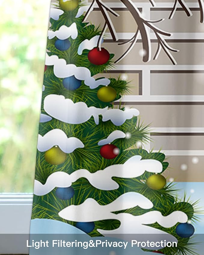 Christmas Farmhouse Kitchen Curtains Valances for Windows Funny Santa Claus Rod Pocket Window Treatment for Kitchen/Living Room/Bedroom/Bathroom,60" X 18" -1 Panel, Holly Xmas Tree