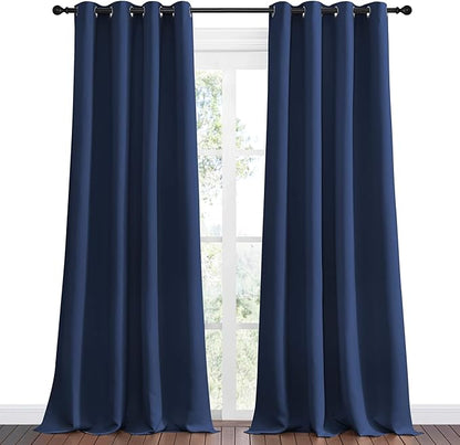 NICETOWN Navy Blackout Curtains 120" Long for Living Room, 55" W, Set of 2, Thermal Insulated Window Treatment Light Reducing Room Darkening Drapes for Boys Kids Bedroom, Classroom, Apartment