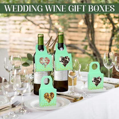 Megitzuu 50 Pieces Wine Bottle Box with Window, Green Wine Boxes for Gifts Hanging Foldable Wine Gift Boxes Kraft Paper Wine Bottle Hanger Favor Box for Holding Candy Truffles Chocolate Cookies