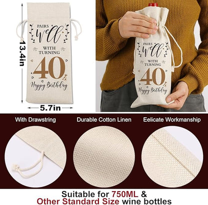 40th Birthday Gifts Women Men, Vintage Gifts for 40 Year Old Man Husband Wife Friends Brother Dad Mom Him Her, Happy 1984 40th Birthday Anniversary Decorations Wine Bag?Wine Gifts Wine Gift Bag