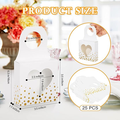 ISKYBOB 25 Pieces Wine Bottle Box with Window, Gold Foil Wine Boxes for Gifts Hanging Wine Bottle Gift Box Foldable Wine Bottle Hanger Favor Box for Holding Candy Truffles Chocolate Cookies (White)