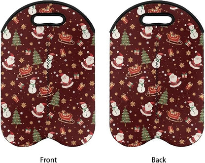 doginthehole Christmas Decorations Wine Tote Bag 2 Bottles Cute Santa Claus Wine Carrier Tote Bag for Travel Party Beach Wedding Reusable & Recyclable Champagne/Beer/Water Bottle Holders