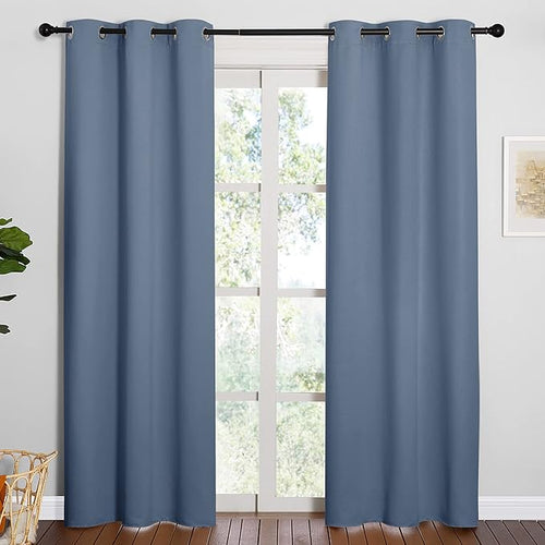 NICETOWN Triple Weave Thermal Insulated Ring Top Blackout Window Curtains for Guest Room (Stone Blue, Double Panels, 42 inches x 84 inches)