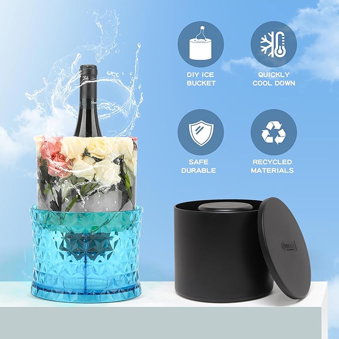 Ice Bucket Mold,Ice Mold Wine Bottle Chiller,Champagne Ice Bucket Floral DIY Ice Mold for Champagne,Wine,Cocktails/Holiday Bar Any Celebration Party Wedding Christmas and Thanksgiving
