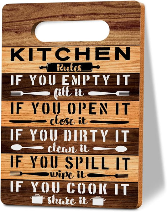 Kitchen Rules Cutting Board Gifts, Wood Cutting Boards for Kitchen, House Warming Gifts New Home, Kitchen Wall Art, Christmas Birthday Gifts for Women Mom Grandma 8 x 12 Inch