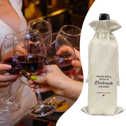 HOIJAUMAI Doctorate Degree Graduation Gifts Doctorate Graduation Gift Doctorate Graduation Wine Bag Pairs Well with a Doctorate Degree Wine Gift Bags for Men Women