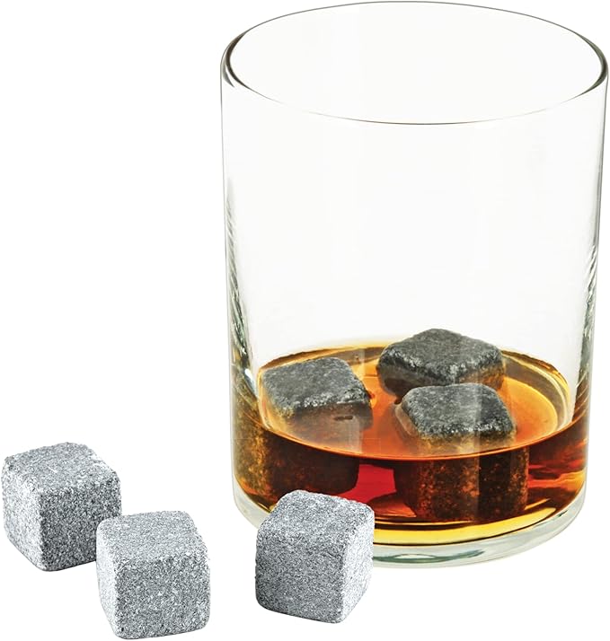 Twine Cooling Glacier Bourbon Rocks, Reusable Ice Cubes, Whiskey Stones Set, Barware, Accessories, Bar Tools, Set of 6, Grey, Soapstone