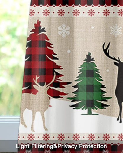 Farmhouse Christmas Kitchen Curtains Valances for Windows Rustic Plaid Christmas Tree Snowflakes Rod Pocket Short Curtain for Kitchen /Living Room/Bedroom/ Bathroom,42" X 12" -1 Panel, Red Green Black