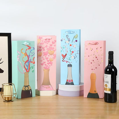 SHIPKEY 12 Pack of Wine Gift Bags, 4-Colored Bags Bulk for Wine Bottles, 13.7in Wine Bottle Bags for Thanksgiving, Halloween, Easter Day, Graduations, Weddings, Christmas, and Mother's Day