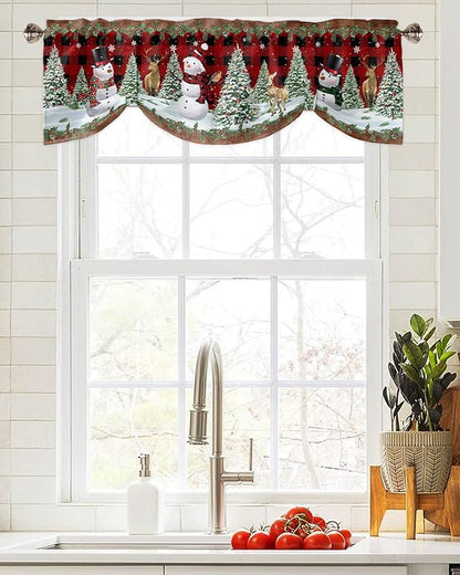 Christmas Snowman Blackout Tie Up Valance Curtains for Kitchen Windows Christmas Tree Window Toppers Balloon Shades for Living Room/Bathroom/Bedroom,1 Panel,42" X 18" Red Xmas Snowy Winter