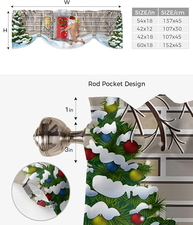 Christmas Farmhouse Blackout Tie Up Valance Curtains for Kitchen Windows Funny Santa Claus Window Toppers Balloon Shades for Living Room/Bathroom/Bedroom,1 Panel,42" X 12" Holly Xmas Tree